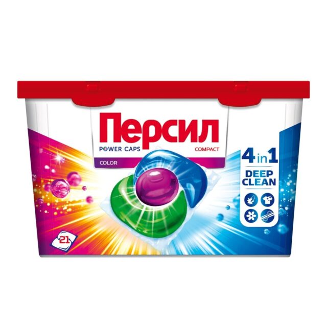 Капсулы для стирки Персил, Power Caps 4в1 Color, для цветного белья, 21 шт