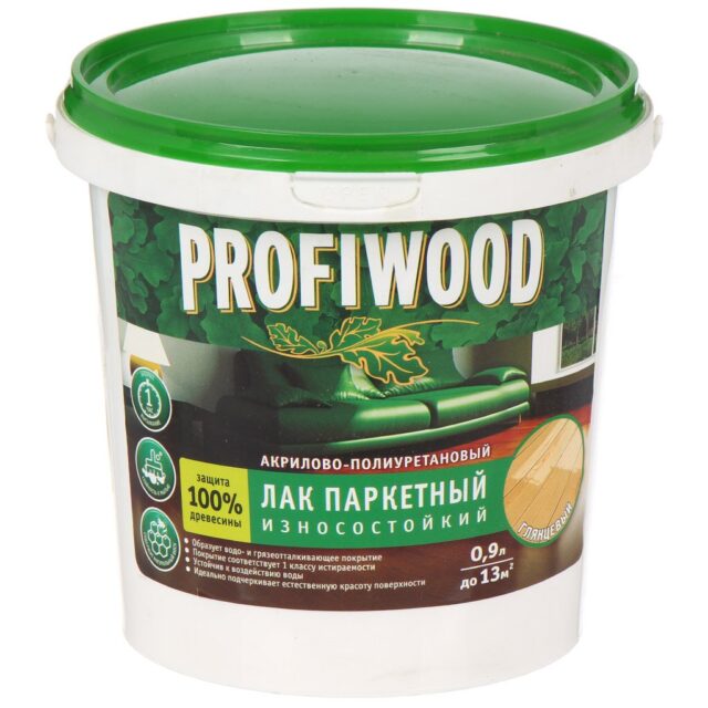 Лак Profiwood, паркетный, воднодисперсионный, глянцевый, акриловый, для внутренних работ, 0.9 кг